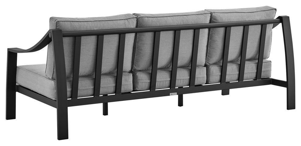 Mongo 4-Piece Outdoor Patio Furniture Set, Dark Brown Aluminum With Cushions, Black