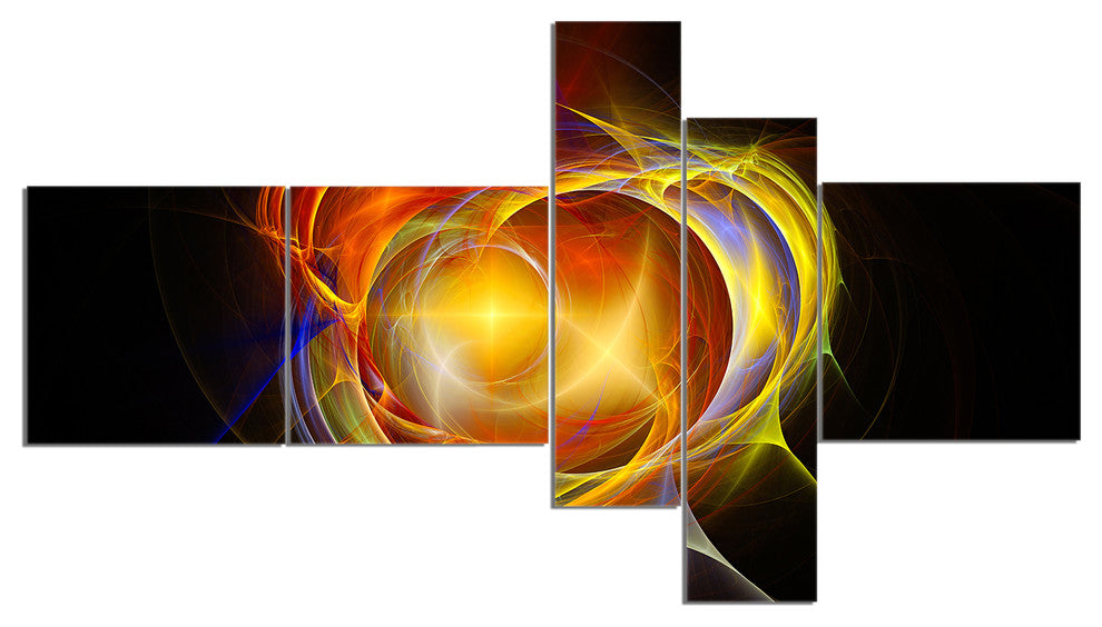 Supernova Explosion in Black, Abstract Print On Canvas, 60"x32", 5 panels