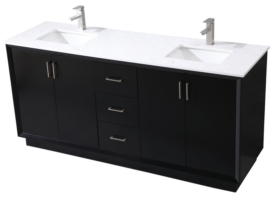 72" Double Bathroom Vanity, Black