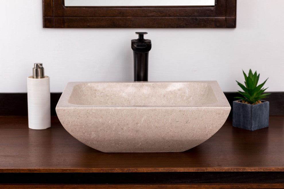 Natural Stone Vessel Bathroom Sink, Rectangular Travertine Sink, Ojinaga