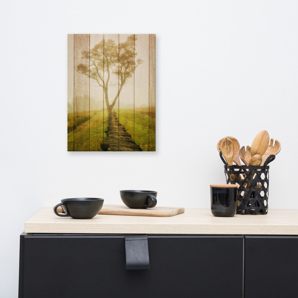 Faux Wood Calming Morning Landscape Photo Canvas Prints, 12" X 16"