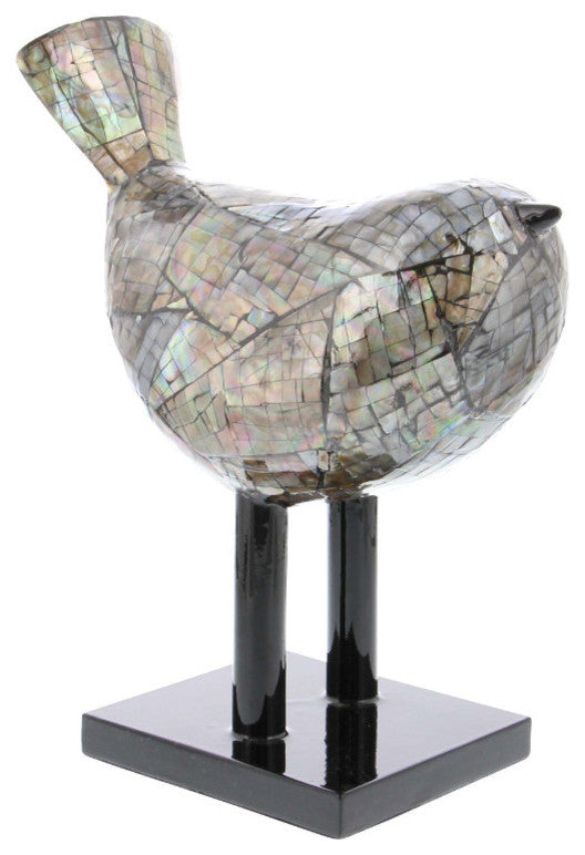 Alluring Polystone Inlay Bird Sculpture, Multicolor