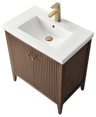 Vanity Art Freestanding Vanity, Walnut, 30", Single Sink, Golden Brushed