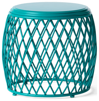 GDF Studio Alameda Outdoor 19" Diameter Lattice Iron Side Table, Matte Teal