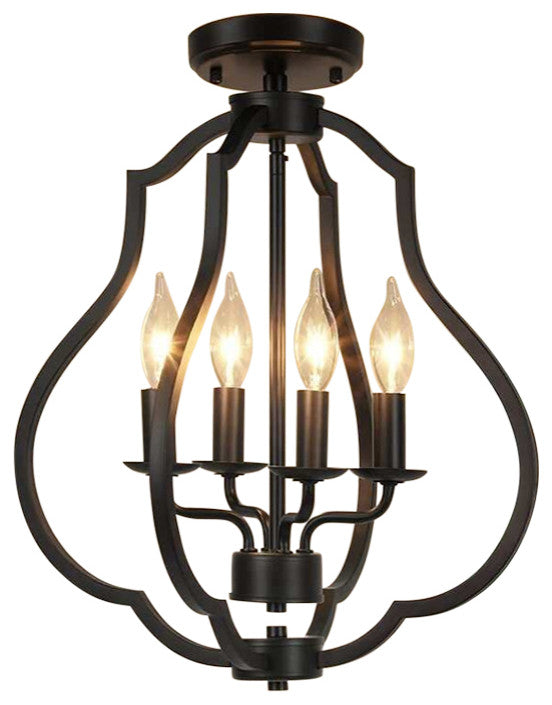 4 Light Farmhouse Ceiling Light, Vintage, Black, Industrial, Flush Mount