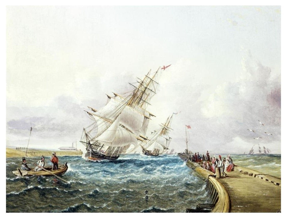 "Square Rigged Ships off Jetty" Paper Print by James E. Buttersworth, 24"x19"