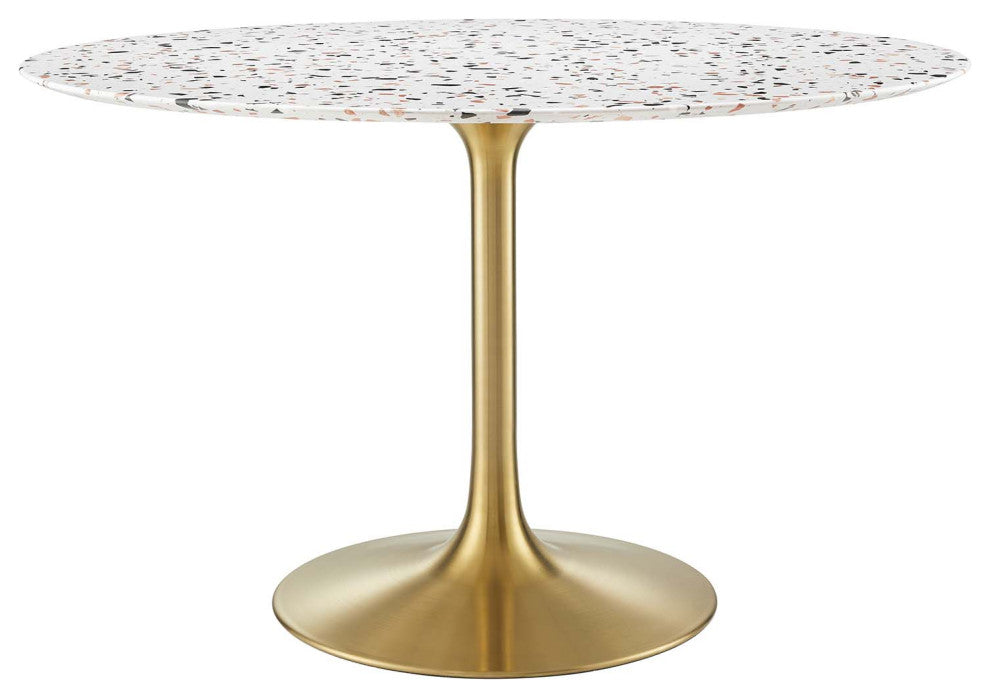Lippa 47" Round Terrazzo Dining Table, Gold White
