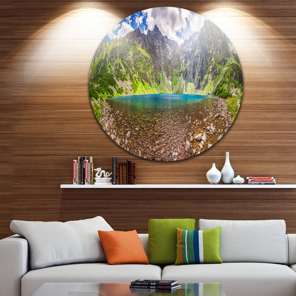 Tatra Mountains Lake Panoramic View, Landscape Disc Metal Wall Art, 38"