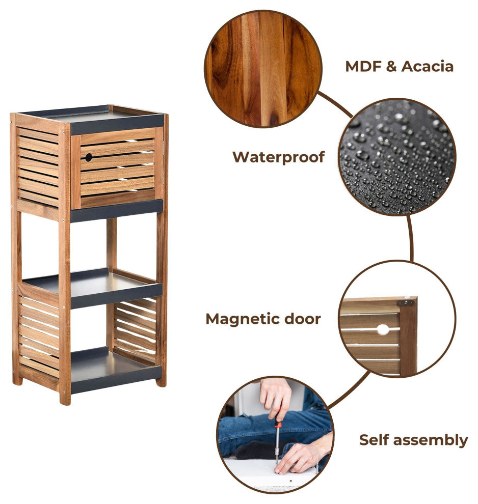 Bathroom Storage Cabinet, Compact Freestanding Linen Cabinet for Small Spaces, Elements