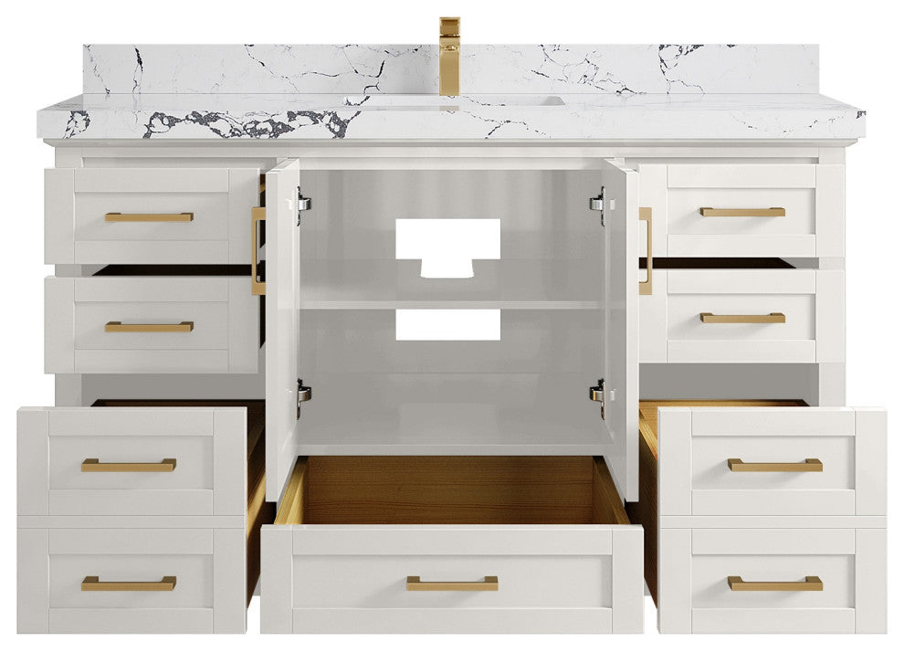 Boston 60" Single Bathroom Vanity in Alabaster 2" Viola Night