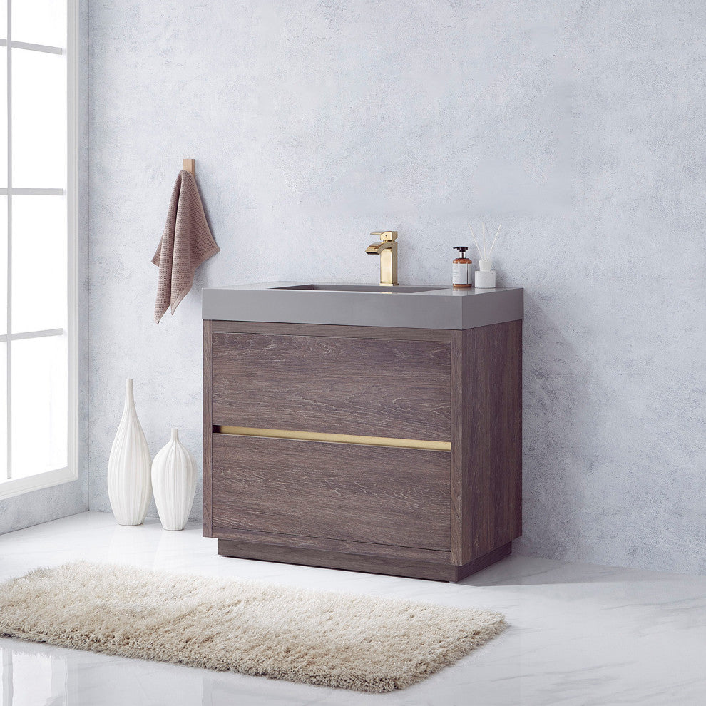 Huesca Bath Vanity in North Carolina Oak, 36", Without Mirror