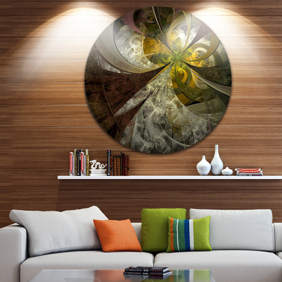 Symmetrical Gold White Fractal Flower, Floral Disc Metal Wall Art, 36"