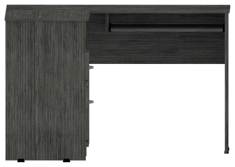 Raleigh L-Shaped Office Desk with 2 Drawers, Open Shelf, CPU Storage, Smoky Oak