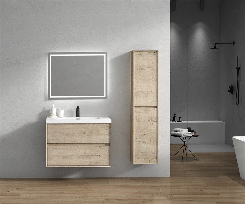 Ashley 36'' Floating Vanity, Acrylic Top, Light White Oak