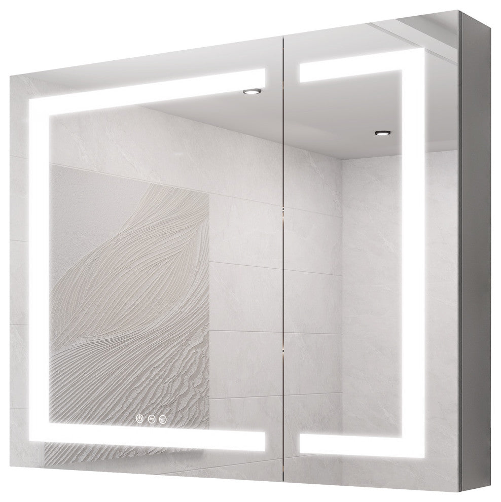Aluminum Surface/Recessed Mount Medicine Cabinet with Mirror and Lights
