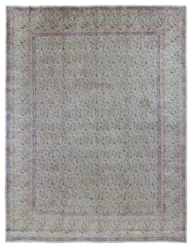 Ivory Antique Persian Kerman, Full Pile Exc Condition Wool Rug, 10'0" x 13'0"