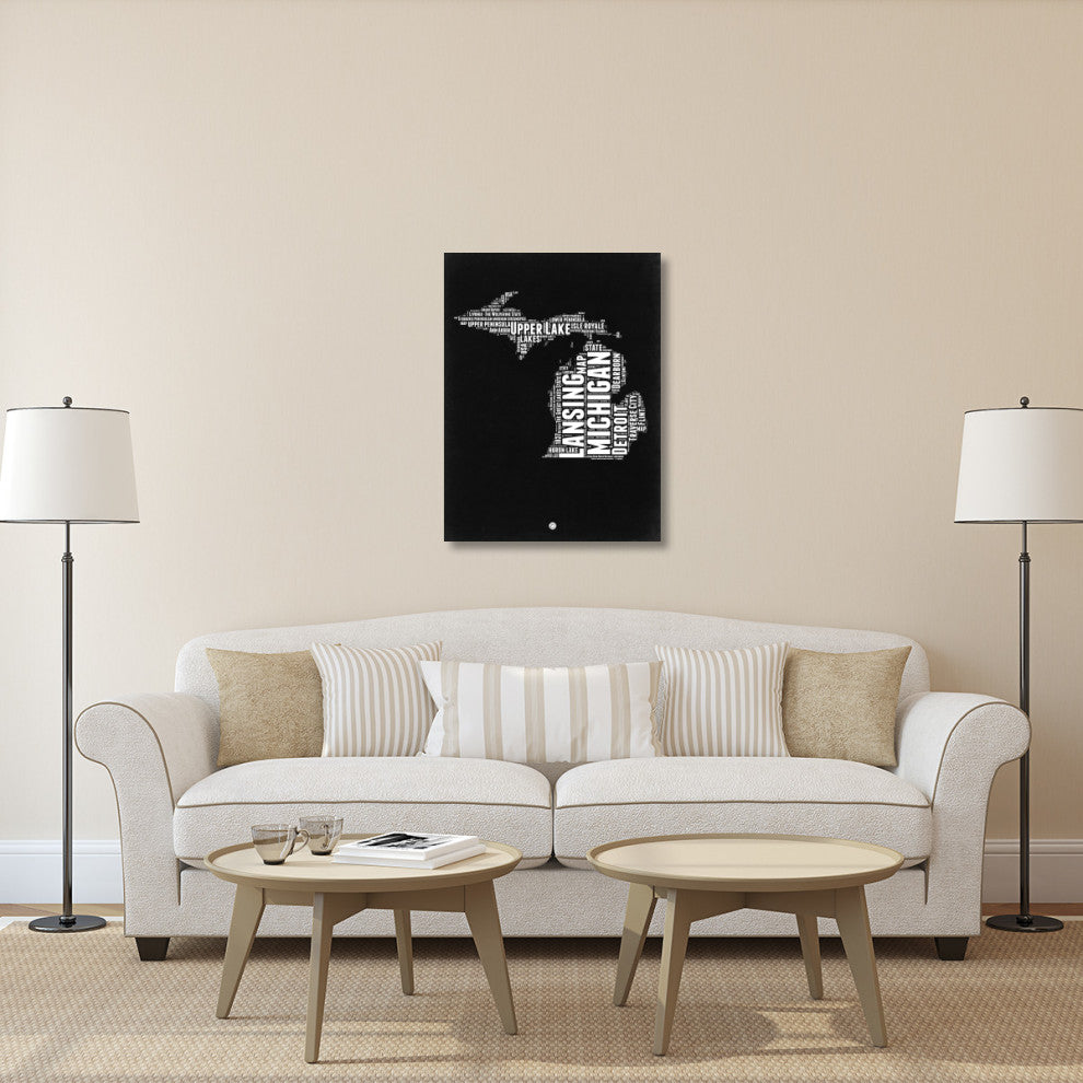 "Michigan Black and White Map" Fine Art Print