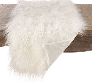 Decorative Mongolian Faux Fur Runner (16"x72" Oblong), Ivory