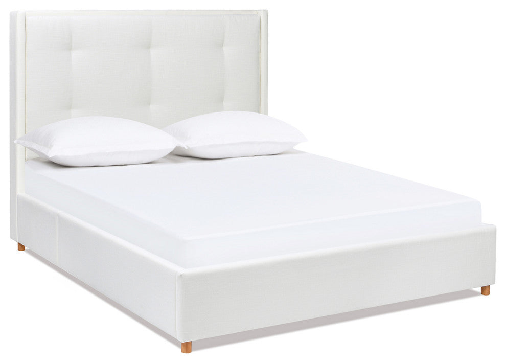 Miramar Cushion-Back Headboard Platform Bed Frame, Antique White Polyester, Queen