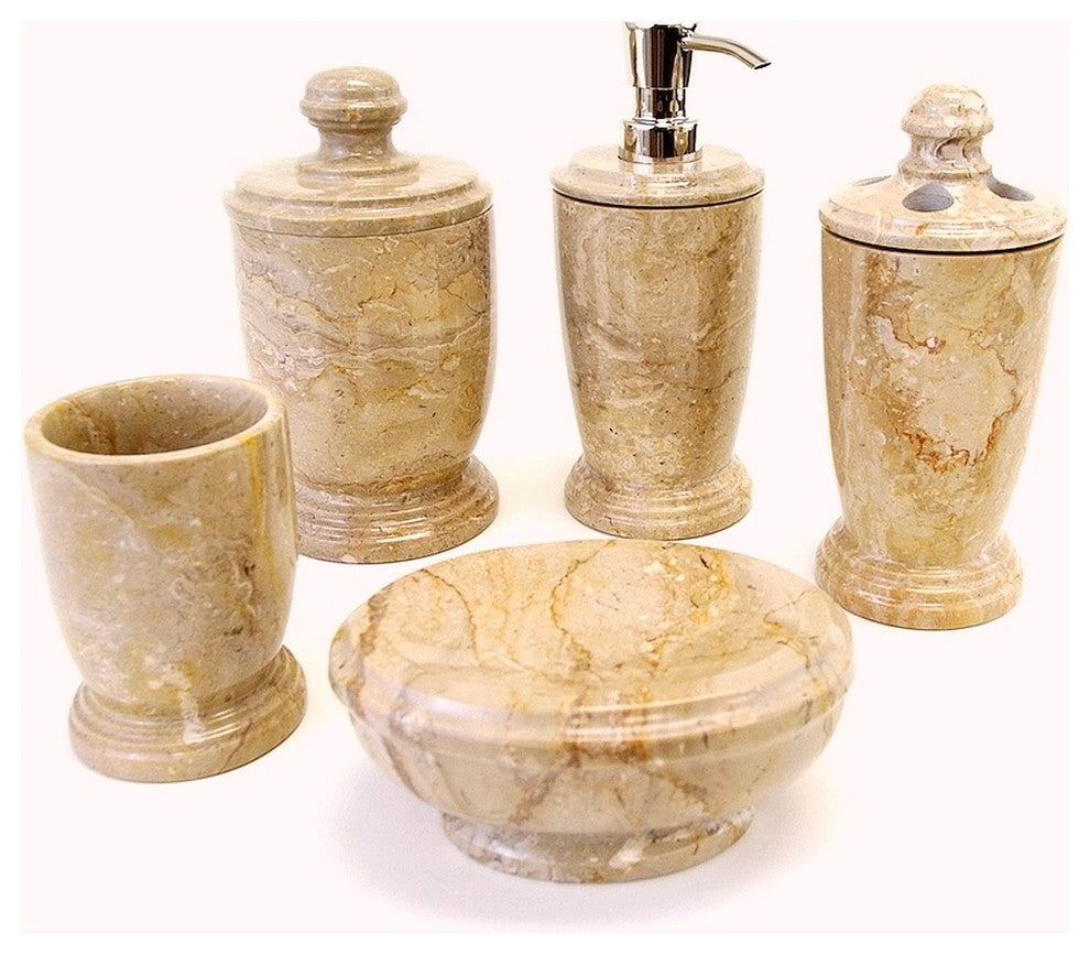 Sahara Beige Marble 5-Piece Bathroom Accessory Set of Atlantic Collection