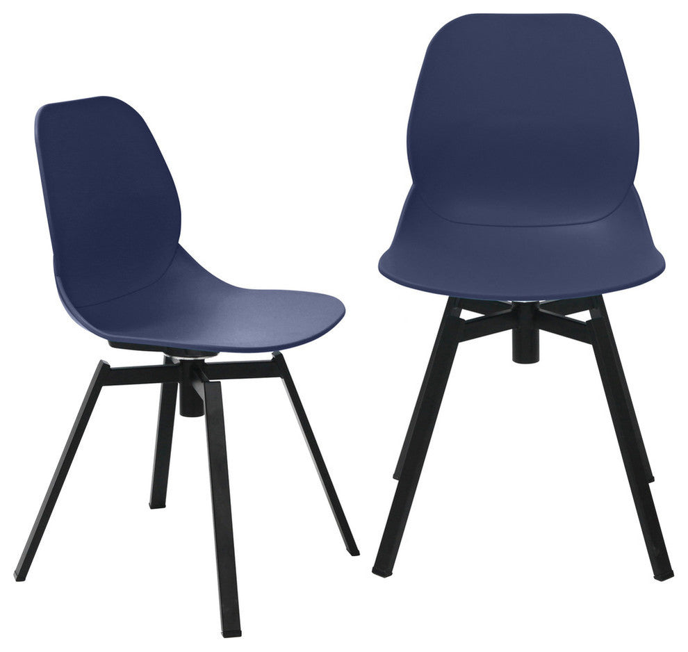 Joy Series Shell Side Swivel Chairs With Metal Leg, Set of 2, Navy
