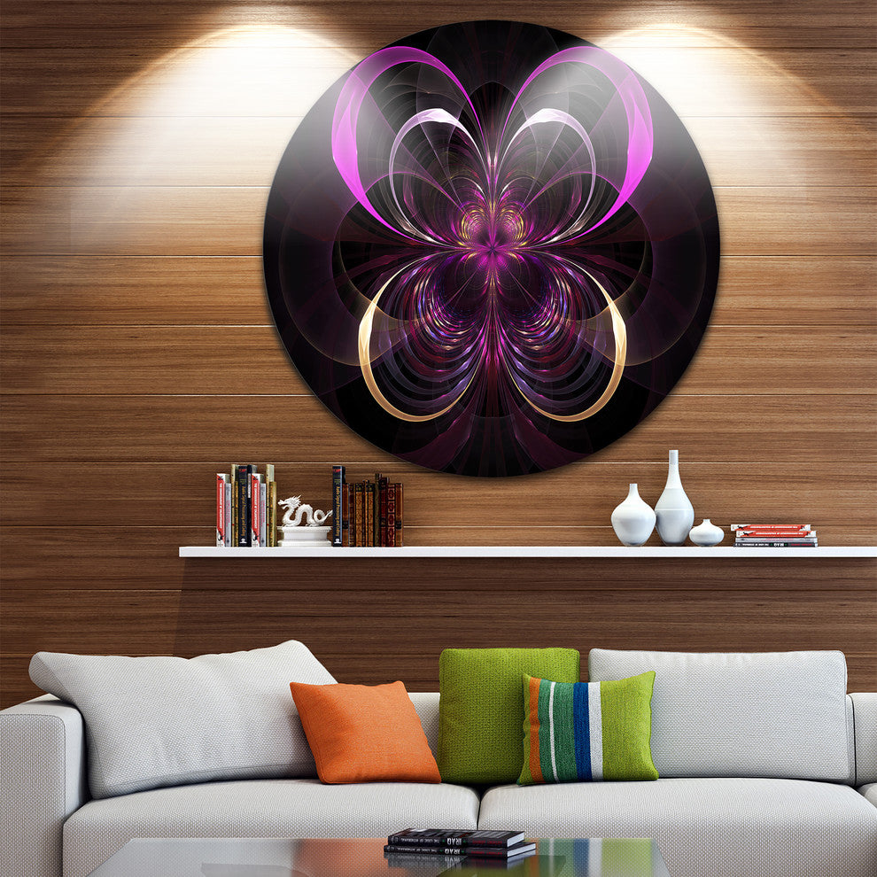 Fractal Purple Flower In Dark, Floral Abstract Disc Metal Wall Art, 23"