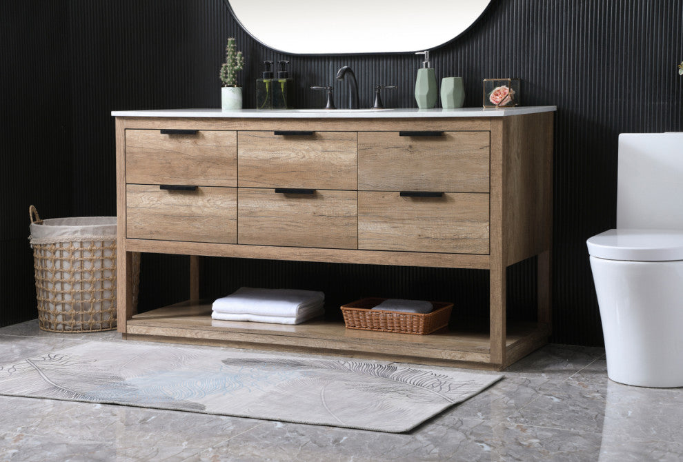Louie 60" SIngle Bathroom Vanity, Natural Oak