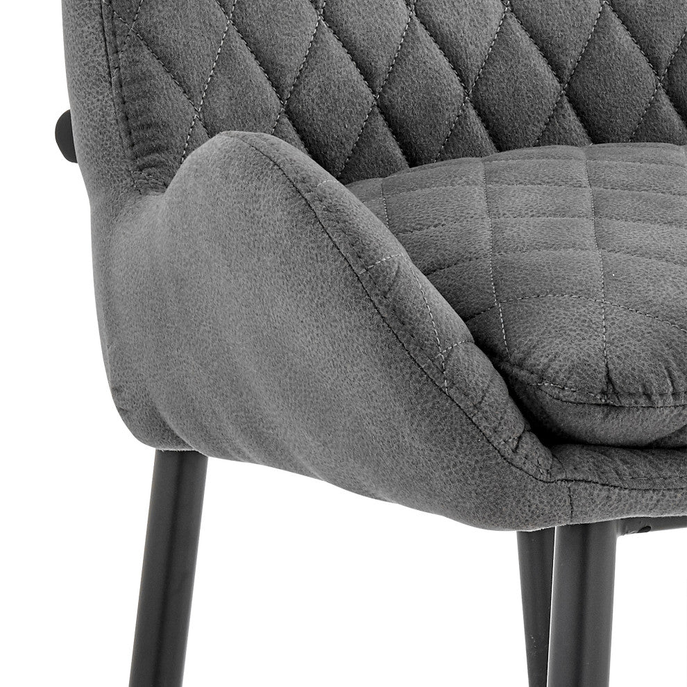 Benzara BM248159 30" Diamond Stiched Fabric Bar Stool, Gray