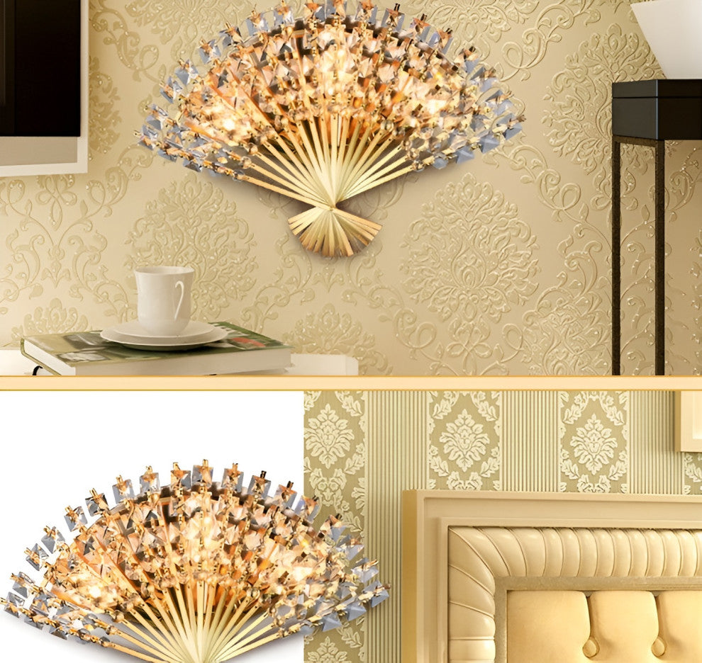 Luxury Golden Crystal Wall Lamp for Bedroom, Living Room, Golden, Cool Light