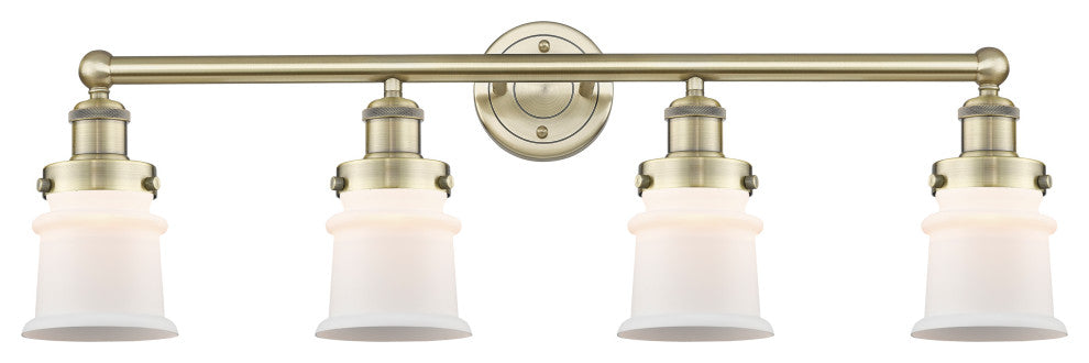 Canton 4-Light 32" Bath Vanity Light, Antique Brass Finish, Matte White Shade