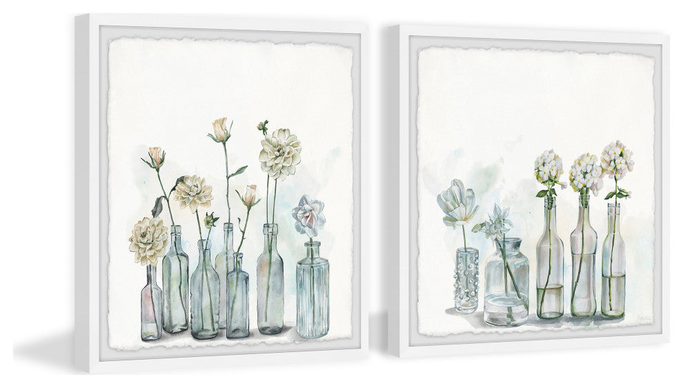 Carnations on Grey Bottles Diptych, Set of 2, 24x24 Panels