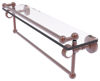 Pacific Grove 22" Groovy Glass Shelf with Towel Bar, Antique Copper