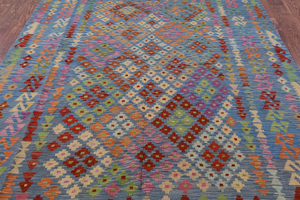 6' 10" X 9' 8" Reversible Flat Weave Kilim Rug Q8294