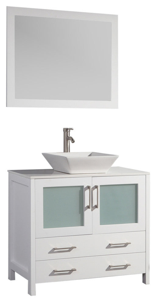 Vanity Art Vanity Set With Vessel Sink, White, 36", Led Sensor-Switch Mirror