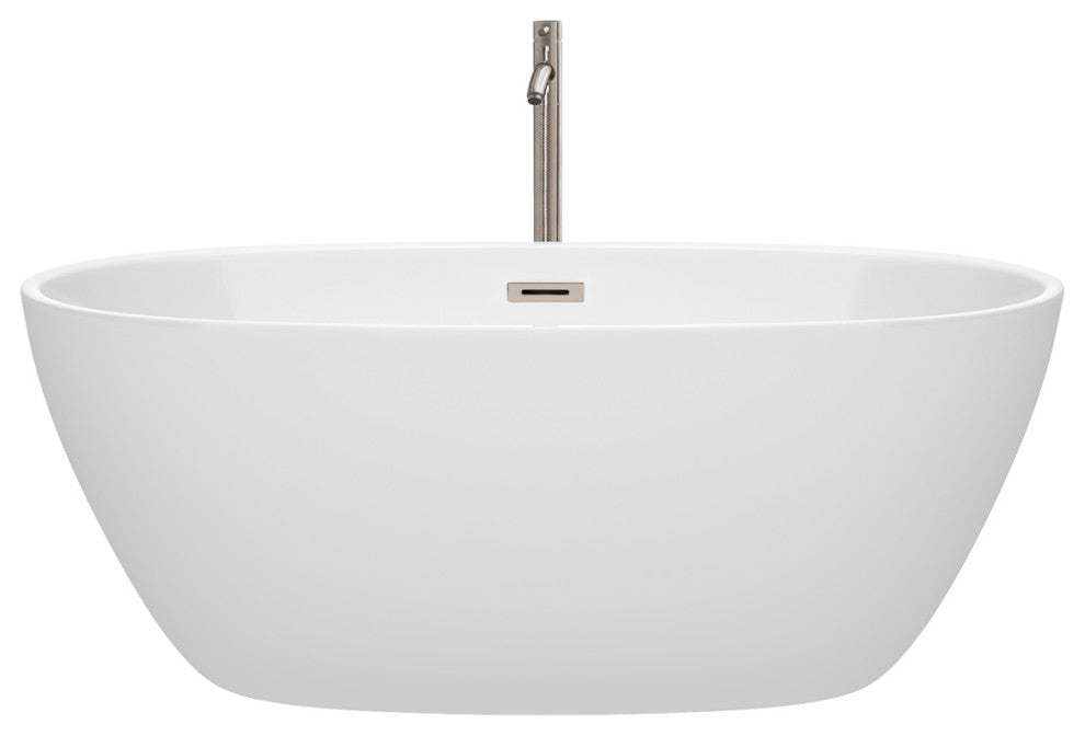 Juno Freestanding Bathtub, Brushed Nickel Trim, 59", Faucet in Brushed Nickel