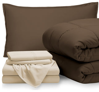 Bare Home 5-Piece Twin XL Bed-in-a-Bag, Cocoa/Sand