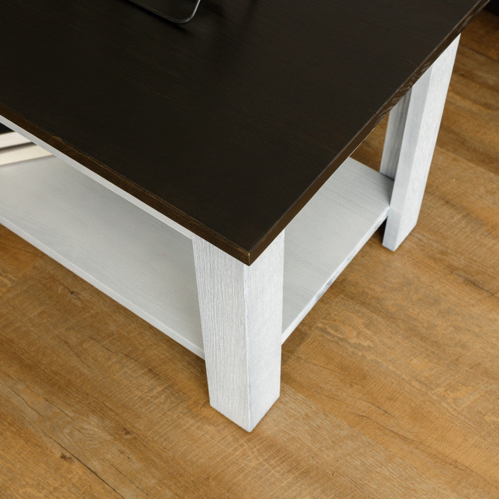 Logan Traditional 40" Wide Coffee Table with Shelf, White/ Espresso