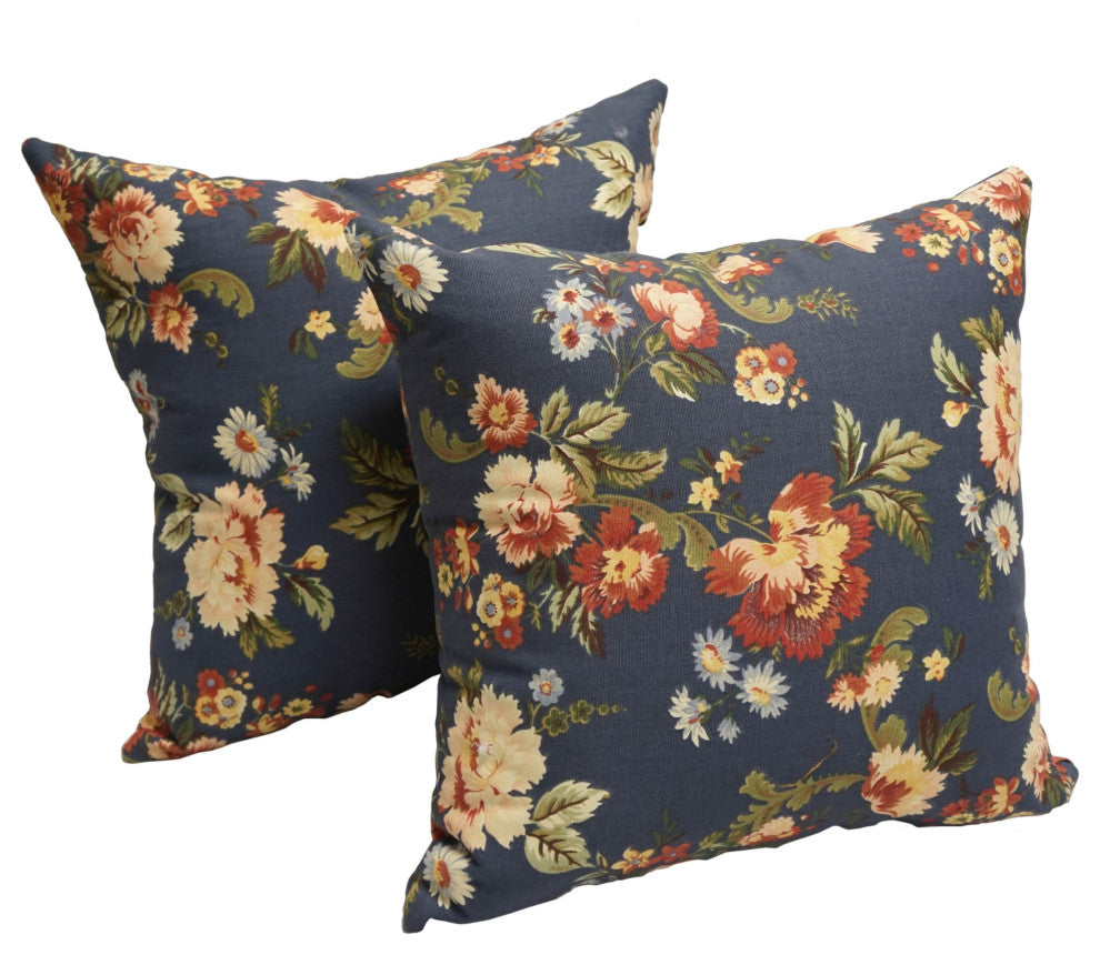 17" Jacquard Throw Pillows With Inserts, Set of 2, Royal Bloom