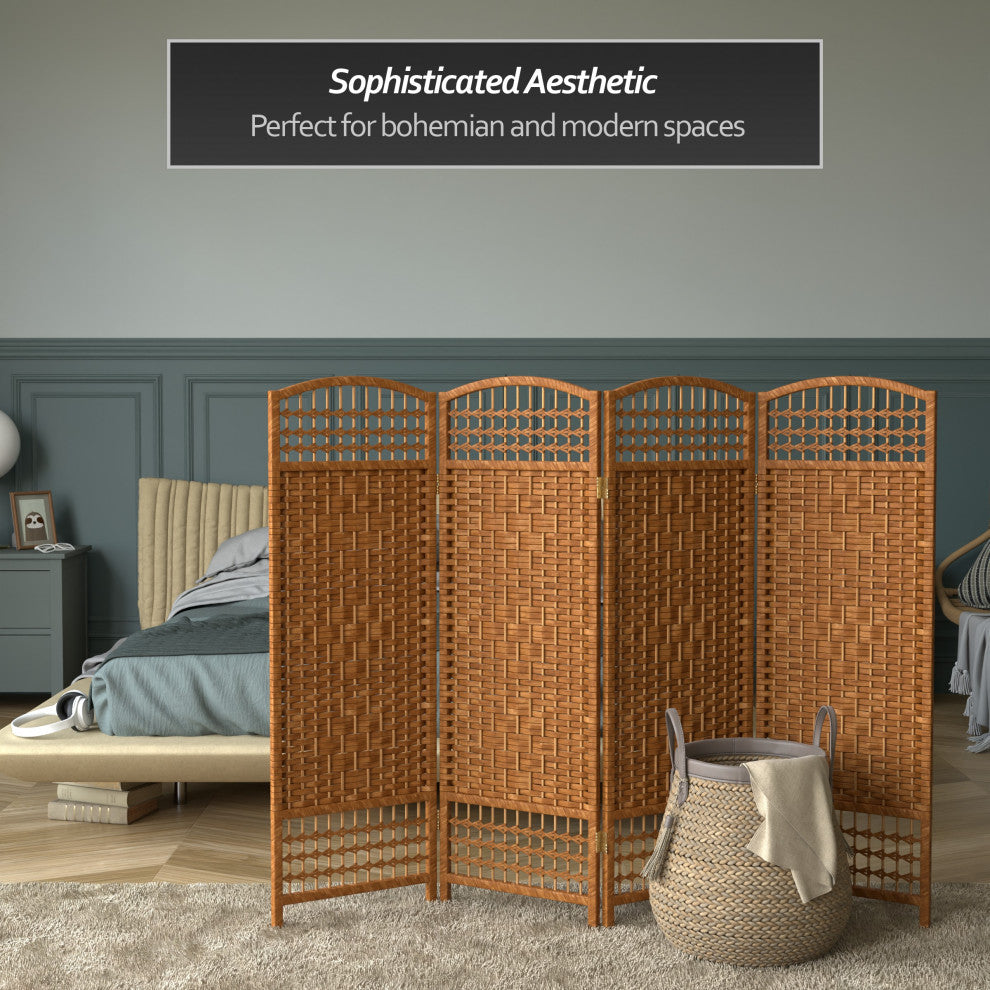 4' Tall Fiber Weave Room Divider, Dark Beige, 4 Panels