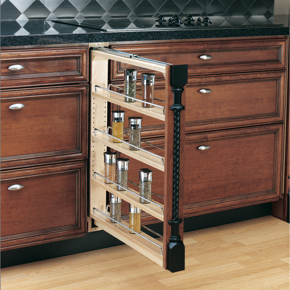 Wood Base Filler Pull Out Organizer for New Kitchen Applications, 3"