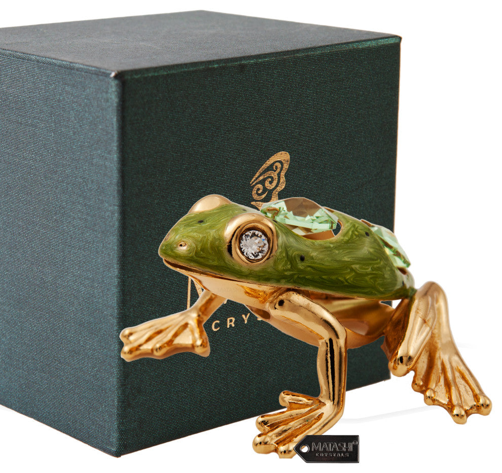 24K Gold Plated Crystal Studded Frog With Enamel Ornament