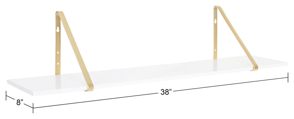 Soloman Wooden Shelf with Metal Brackets, White,gold