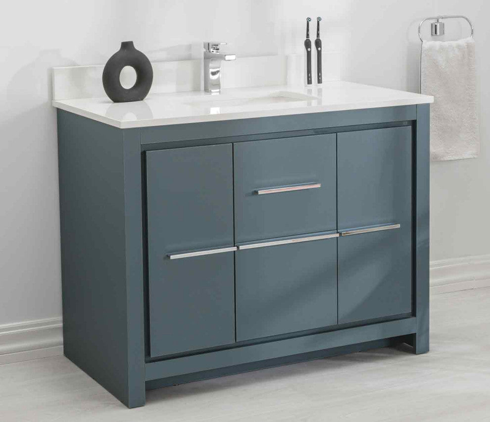 Mila Collection 42" Bathroom Vanity With Sink, Mirror, Countertop, Alasca Blue