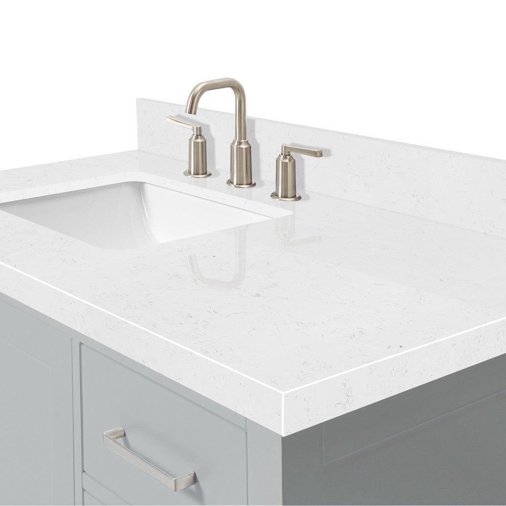 Ariel Cambridge 42" Left  Single Rectangle Sink Vanity, Carrara Quartz