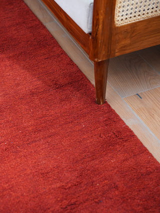 Hand Knotted Loom Silk Mix Area Rug Solid Light Red