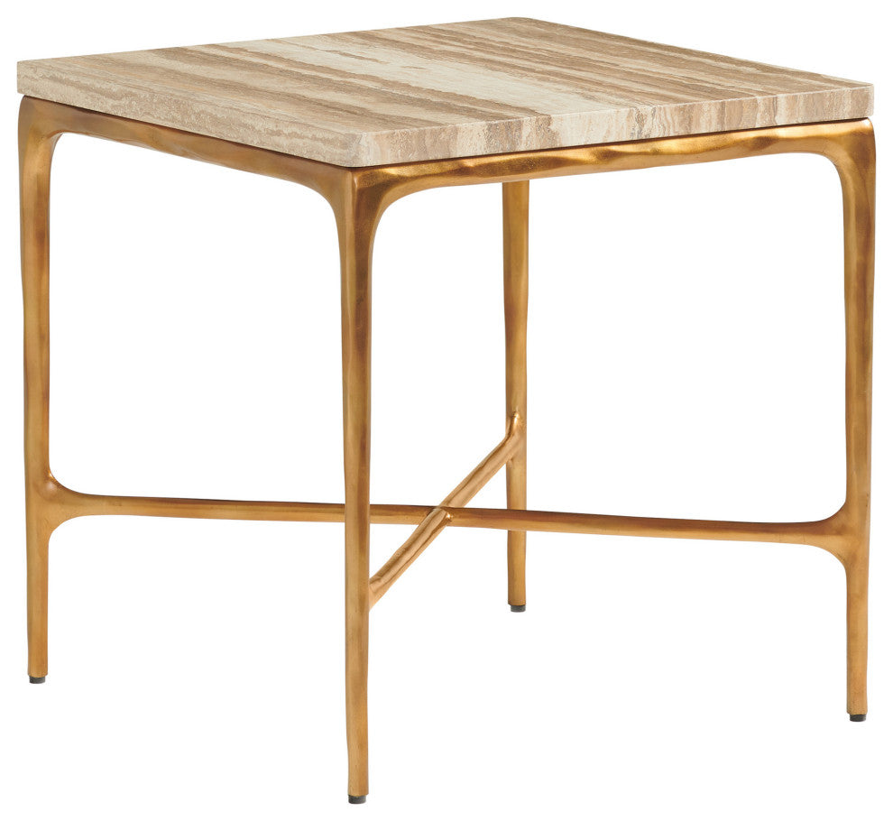 Menlo Park Metal End Table With Stone Top