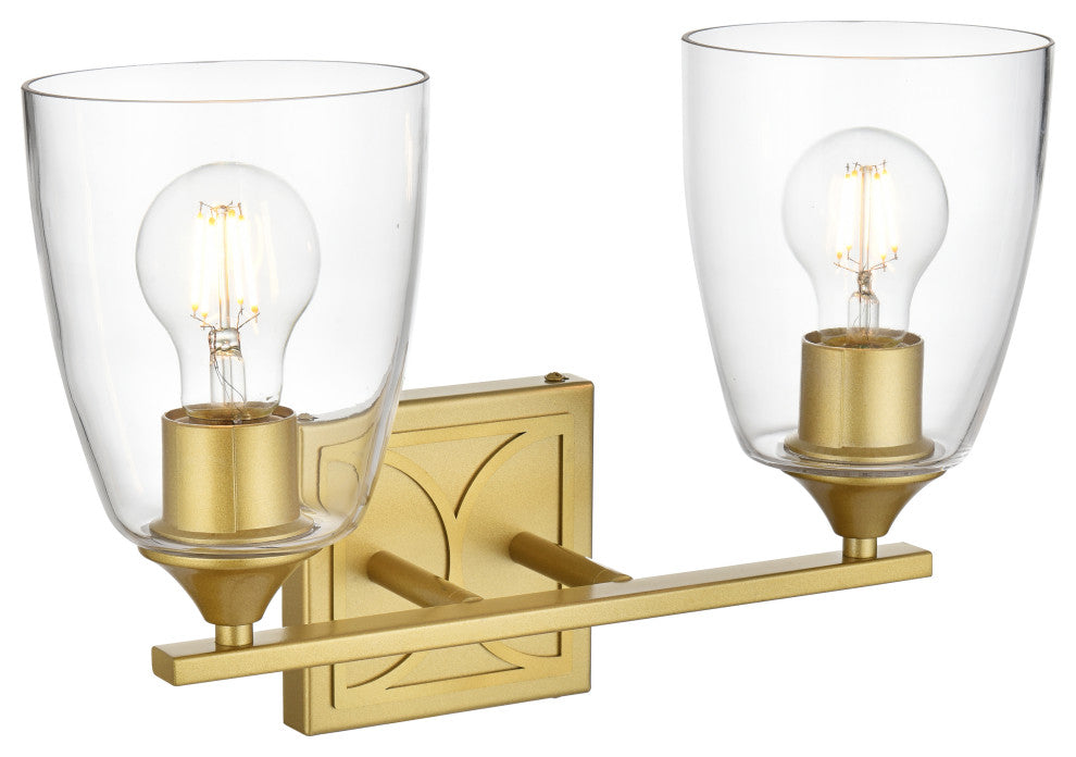 2 Light Brass And Clear Bath Sconce