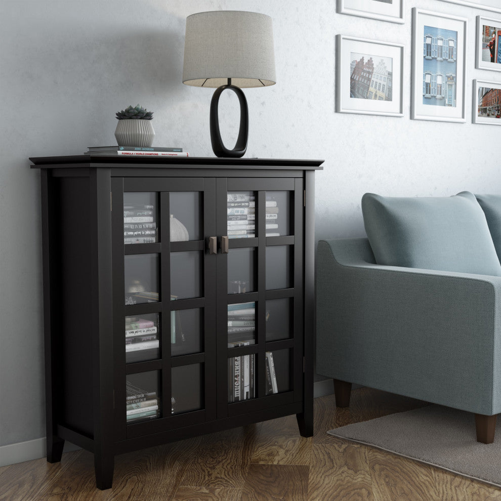 Artisan Solid Wood 38 Inch Wide Transitional Medium Storage Cabinet In Black