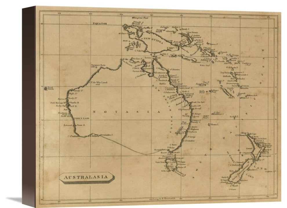 "Australasia, 1812" Stretched Canvas Giclee by Aaron Arrowsmith, 16"x13"
