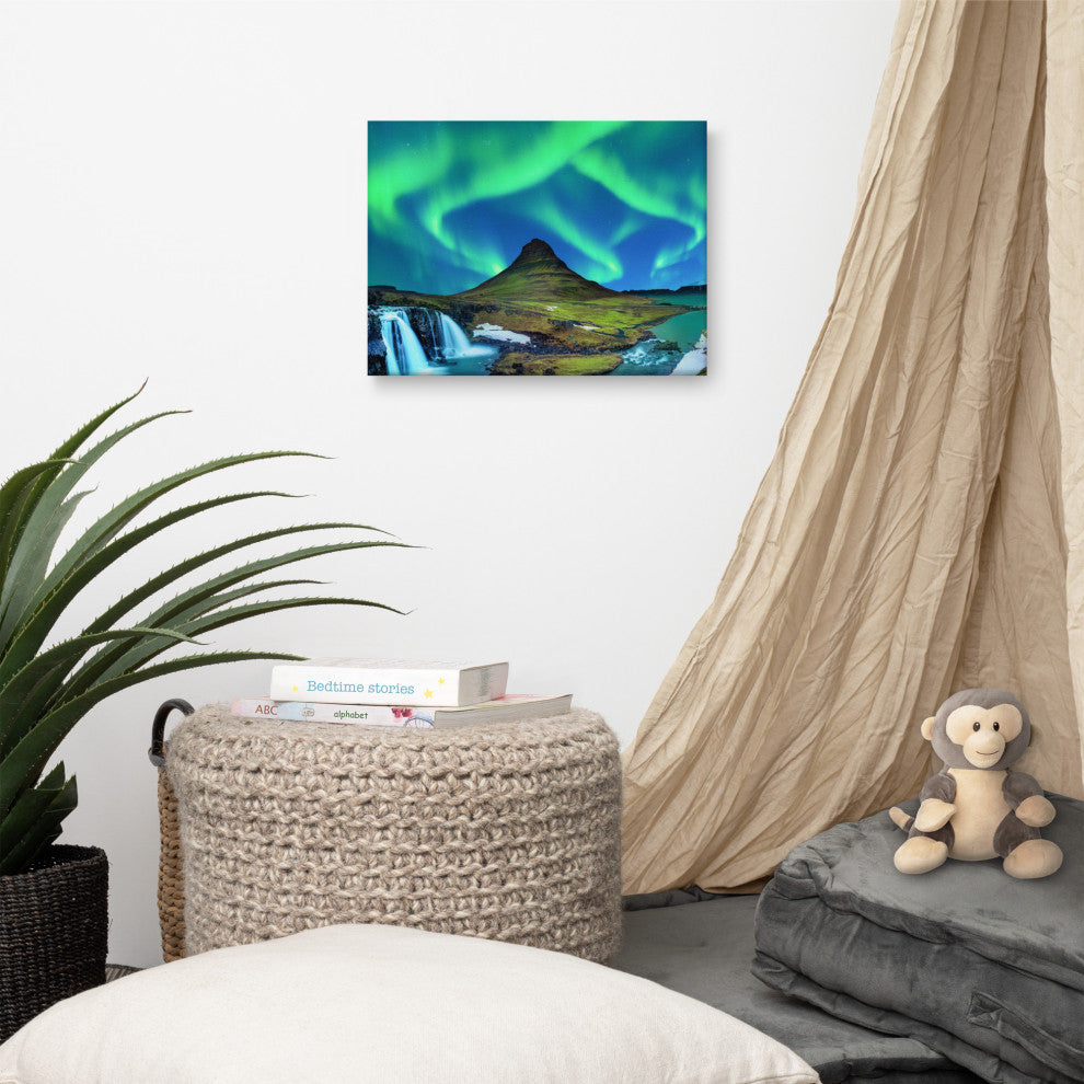 Winter Mountain Northern Lights Landscape Photo Canvas Wall Art Prints, 12" X 16"